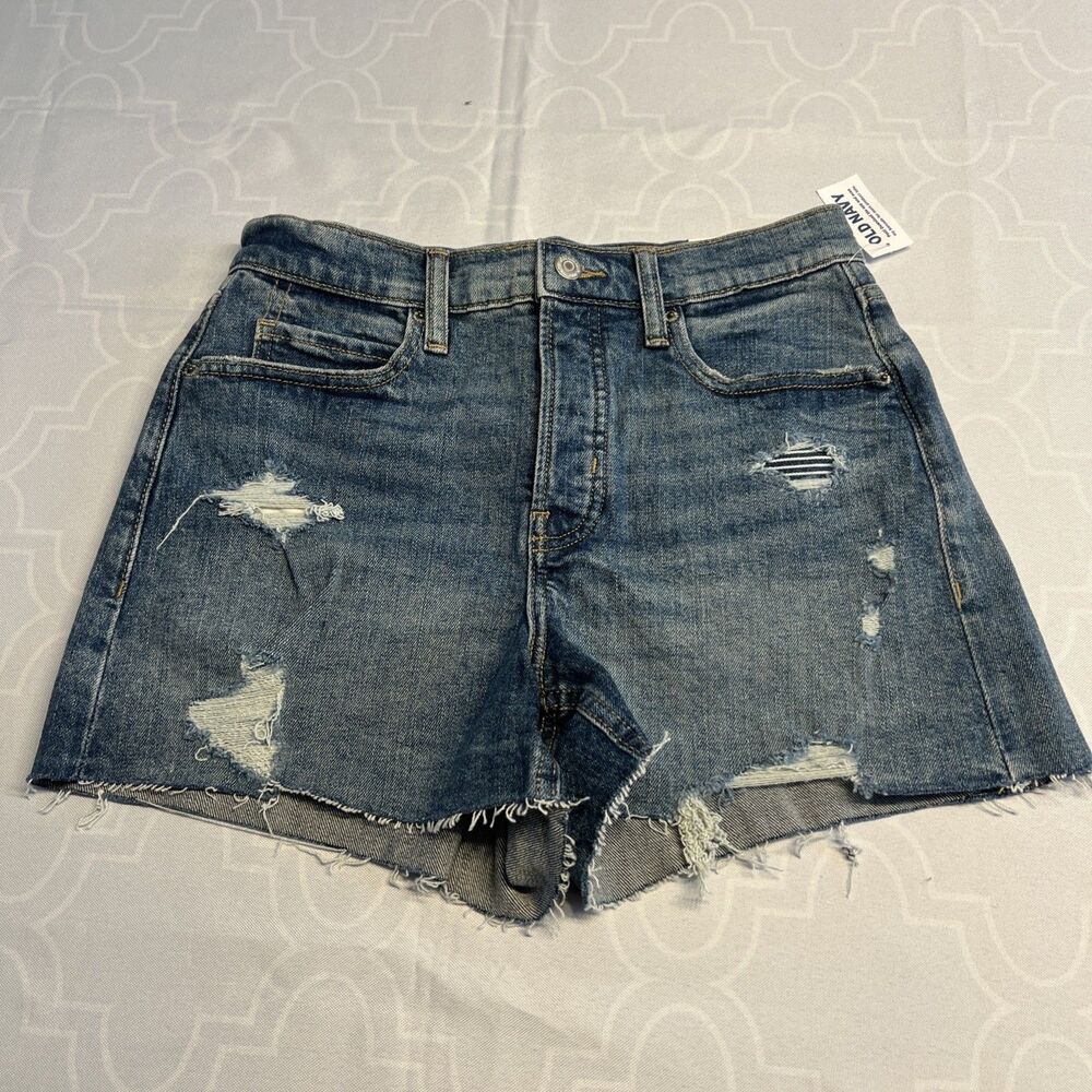 Old Navy Women's 6 Sky-Hi A-Line 3" Jean Shorts Blue High Rise Cut Off NWT